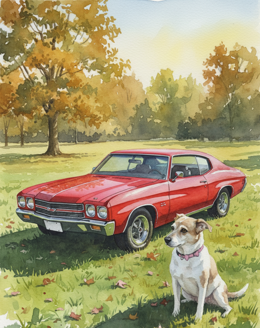 Pet with Car AI pet portrait style